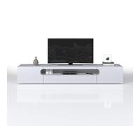 WHOUS - Mobile TV REAL per Soggiorno 240x40x40 cm - Mobile Tv Soggiorno da Terra con 2 Ante Laterali, 1 a Ribalta e Vano Aperto Ovale - Mobile Porta Tv Soggiorno Classico Bianco