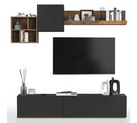 WHOUS Parete Attrezzata CHRONOS per Soggiorno, Mobile Porta TV, 2 Pensili a Cubo e Mensola per Salotto in Legno, 210x40 cm, Antracite Opaco e Rovere