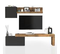 WHOUS Parete Attrezzata CHRONOS per Soggiorno, Mobile Tv Regolabile, Cubo con 1 Anta e Mensola per Salotto in Legno, 180/260x40 cm, Antracite Opaco e Rovere