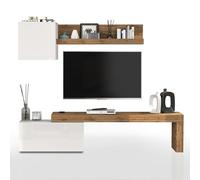 WHOUS Parete Attrezzata CHRONOS per Soggiorno, Mobile Tv Regolabile, Cubo con 1 Anta e Mensola per Salotto in Legno, 180/260x40 cm, Bianco Lucido e Rovere