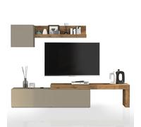 WHOUS Parete Attrezzata CHRONOS per Soggiorno, Mobile Tv Regolabile, Cubo con 1 Anta e Mensola per Salotto in Legno, 190/350x40 cm, Tortora Opaco e Rovere