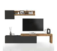 WHOUS Parete Attrezzata CHRONOS per Soggiorno, Mobile Tv Regolabile, Cubo con 1 Anta e Mensola per Salotto in Legno, 190/350x40 cm, Antracite Opaco e Rovere