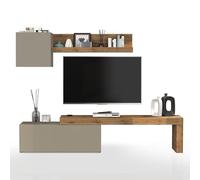 WHOUS Parete Attrezzata CHRONOS per Soggiorno, Mobile Tv Regolabile, Cubo con 1 Anta e Mensola per Salotto in Legno, 180/290x40 cm, Tortora Opaco e Rovere
