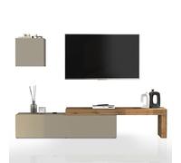 WHOUS Parete Attrezzata CHRONOS per Soggiorno, Mobile Tv Regolabile e Cubo con 1 Anta per Salotto in Legno, 190/350x40 cm, Tortora Opaco e Rovere