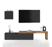 WHOUS Parete Attrezzata CHRONOS per Soggiorno, Mobile Tv Regolabile e Cubo con 1 Anta per Salotto in Legno, 190/350x40 cm, Antracite Opaco e Rovere
