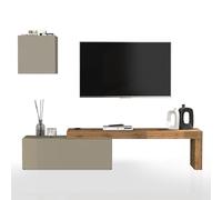 WHOUS Parete Attrezzata CHRONOS per Soggiorno, Mobile Tv Regolabile e Cubo con 1 Anta per Salotto in Legno, 180/290x40 cm, Tortora Opaco e Rovere