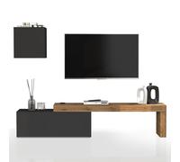 WHOUS Parete Attrezzata CHRONOS per Soggiorno, Mobile Tv Regolabile e Cubo con 1 Anta per Salotto in Legno, 180/290x40 cm, Antracite Opaco e Rovere