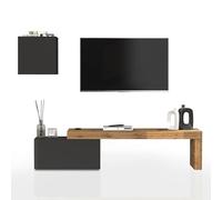 WHOUS Parete Attrezzata CHRONOS per Soggiorno, Mobile Tv Regolabile e Cubo con 1 Anta per Salotto in Legno, 180/260x40 cm, Antracite Opaco e Rovere