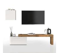 WHOUS Parete Attrezzata CHRONOS per Soggiorno, Mobile Tv Regolabile e Cubo con 1 Anta per Salotto in Legno, 180/260x40 cm, Bianco Lucido e Rovere
