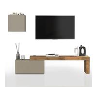 WHOUS Parete Attrezzata CHRONOS per Soggiorno, Mobile Tv Regolabile e Cubo con 1 Anta per Salotto in Legno, 180/260x40 cm, Tortora Opaco e Rovere