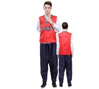 WHRAOY Abito Tradizionale Coreano da Uomo (M-XL), Hanbok, Composto da Camicia, Gilet E Pantaloni,M,Red