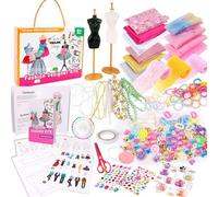 Whrcy Kit Stilista per Ragazze | Set di Arti e Arti da 309 Pezzi, 2 Kit di Design di Moda per Bambini Con 2 Mannequin per la Produzione di Abiti da Bambola, Impara a Cucire