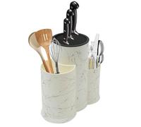 whsiodj Kitchen Knife Holder with Utensil Storage, Large Capacity for 5 Knives, Compact Countertop Organizer, Removable Slots and Drain Holes, for Home use in Black/White (bianco)