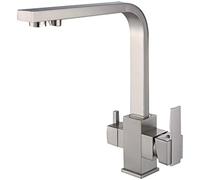 WHSY127 3-Way Faucet with Filtered Water Dual Handle And Brushed Chrome Finish Sink Filtration Easy - Ideal for Daily Use in Bathroom or Kitchen Beautiful