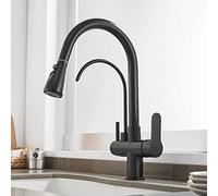 WHSY127 Rotating Three-Way Kitchen Faucet with Hot/Cold Functionality for Sink Water Filtration - Black Beautiful