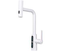 WHSY127 Waterfall Kitchen Sink Faucet with Pull Down Sprayer Single Handle Ceramic Valve Core White Temperature Display And Stylish Beautiful