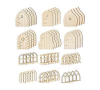 Whtkoph 48 Pezzi di Porte E Finestre in Legno per Giardino delle Fate Fai da Te, Insegne Fatate Non Verniciate, Artigianato in Miniatura Non Finito per La Dec, Stile retrò