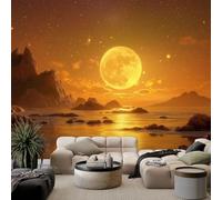 WHUOEUCO Carta da Parati 3D Luna gialla cielo stellato oceano 350x256 cm Fotomurali in TNT Murale alla Moda, Decorazione da Muro Poster Gigante Design Carta per Pareti