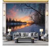 WHUOEUCO Carta da Parati 3D Tramonto Sulla Neve In Riva Al Fiume 500x280 cm Fotomurali Non Tessuto, Murale Poster Moderna Decorazione per Camera da letto, Soggiorno, Camera dei Bambini