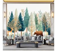 WHUOEUCO Carta Da Parati Effetto 3D Animale Orso Bruno Pino 300x210 cm Fotomurali Non Tessuto, Decorazione Poster Arte Murale Moderna per Casa Ufficio Camera Da Letto Soggiorno