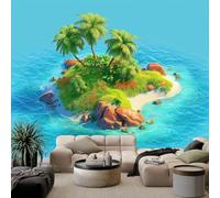 WHUOEUCO Carta Da Parati Effetto 3D Isole dei cartoni animati palme 400x280 cm Fotomurali Non Tessuto, Decorazione Poster Arte Murale Moderna per Casa Ufficio Camera Da Letto Soggiorno