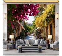 WHUOEUCO Carta da Parati Moderna Città Strade Della Grecia 300x210 cm Fotomurali Arte 3D Non Tessuto, Fotografica Murale Carta da parati per Camera Letto, Soggiorno