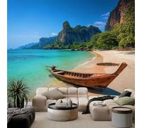 WHUOEUCO Carta da Parati Moderna Spiagge barche isole 300x210 cm Fotomurali Arte 3D Non Tessuto, Fotografica Murale Carta da parati per Camera Letto, Soggiorno