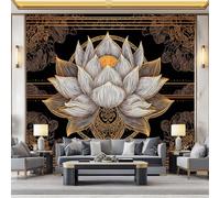 WHUOEUCO Carta da Parati Murale Loto D'Oro 350x256 cm Fotomurali Effetto 3D, Poster Carta da Parati Decorazione per Camera dei Bambini Soggiorno Camera da Letto