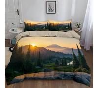 WHUOEUCO Set Copripiumino 220x240cm Paesaggio Montano All'Alba 3 Pezzi Biancheria da Letto Microfibra Moderno Stampa 3D, Parure Copri Piumone con 2 Federa Bambini Adulti