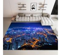 WHUOEUCO Tappeto per Soggiorno Vista Notturna Della Città Di Hong Kong 140x200cm Tappeti Salotto Pelo Corto Moderno, Tappeto Lavabile Antiscivolo Morbido per Camera, Cucina, Sala da Pranzo
