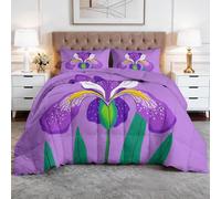 WHUOEUCO Trapunta Matrimoniale o Singola Stampa 3D 200x200 cm Iris Viola Trapunta Set 3 Pezzi con 2 Federe, Piumone Letto 4 Stagioni Trapuntino Traspirante Morbida