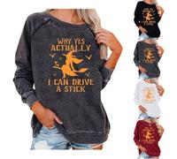 Why Yes Actually I Can Drive A Stick Divertente Costume di Halloween da Donna Adulto Strega Felpe Pullover Manica Lunga Fantasma Tshirt Spaventoso Vestiti di Halloween, Grigio, M