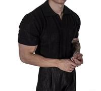 Whychstore Camicia da uomo in rete a maniche corte pullover per slim fit top lavorato a maglia casual estate abbigliamento da golf L-3XL nero