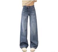 Whychstore Jeans classici da donna a vita bassa gamba larga pantaloni in cotone blu comodi da indossare tutti i giorni taglie L-3XL