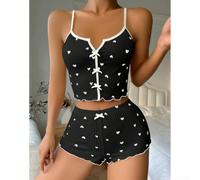 Whychstore Pigiama da donna con stampa a cuore, due pezzi, morbido pigiama con tasche per una vestibilità comoda, S-XXXL