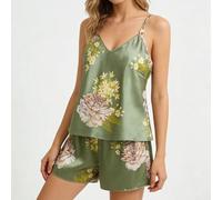 Whychstore Pigiama da donna con stampa floreale, due pezzi, per shorty, morbido, traspirante, per notte d'estate, relax S-XXL