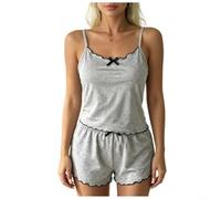 Whychstore Pigiama da donna in seta di latte, con canotta, top e pantaloncini, abbigliamento da notte in due pezzi, per la notte d'estate, taglie S-XXL
