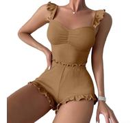 Whychstore Pigiama da donna senza maniche, due pezzi, maglia e pantaloncini con tasche per una vestibilità rilassata, taglie M-2XL