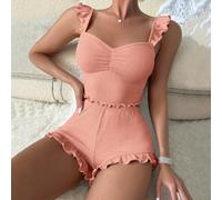 Whychstore Pigiama da donna senza maniche, due pezzi, maglia e pantaloncini con tasche per una vestibilità rilassata, taglie M-2XL