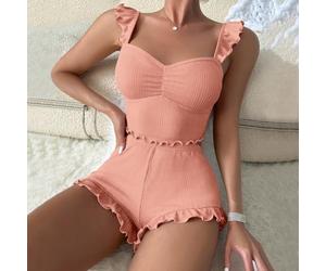 Whychstore Pigiama da donna senza maniche, due pezzi, maglia e pantaloncini con tasche per una vestibilità rilassata, taglie M-2XL