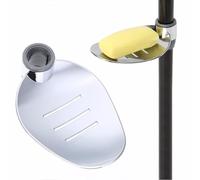 Whychstore Portasapone cromato per asta doccia, grande piatto per asta saliscendi da 25 mm, accessorio da bagno regolabile in ABS