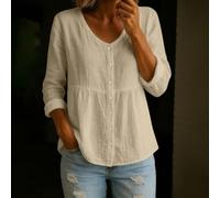 Whychstore Tunica da donna in misto cotone con scollo a V, tinta unita, a maniche corte, per l'estate e la spiaggia, vestibilità ampia, dalla S alla XXXXL