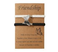WHYCNJL 2 Pezzi Bracciale Amicizia Donna, Bracciali BFF per Braccialetti Abbinati a Farfalla, Filo Regolabile, Braccialetto dell'amicizia, Gioielli per Adolescenti(Nero+Bianco)