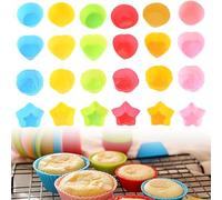 WHYCNJL Set di 24 Pirottini Silicone, Stampi in Silicone per Cupcake e Muffin, Riutilizzabili,per Muffin Senza BPA Tazze per Muffin*-Rotondo, Cuore, Rosa, Stella -6 colori