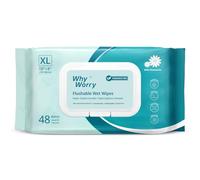 WhyWorry Carta Igienica Umidificata con Camomilla, Tessuto Gettabile nel WC, Salviette Umidificate per la Pulizia Intima, Prive di Plastica, Biodegradabile, 20 x 25 cm, Senza Profumo, 48 Salviette