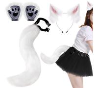 Whyzsjnclg Confezione da 3 Orecchie e Coda di Volpe Zampe di Therian in Pelliccia Sintetica soffice per Feste di Gioco di Ruolo, Bianco