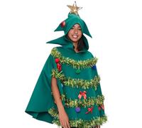 Whyzsjnclg Costume da poncho per abito da albero di Natale, mantello per costume da albero di Natale con cappuccio 3D vestito per cosplay di, per donne, L
