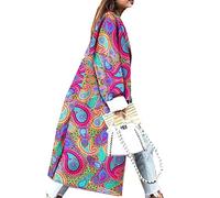 WHZXYDN, Autunno e Inverno Moda Colore Abbinato Bavero Stampa Digitale Giacca Cappotto di Lana Double Face Donna, M