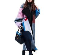 WHZXYDN, Autunno e Inverno Moda Colore Abbinato Bavero Stampa Digitale Giacca Cappotto di Lana Double Face Donna, XL