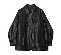 WHZXYDN Giacca da Moto in Pelle da Donna con Clip Overcome, Medio-Lunga, Oversize, Ampia, Oversize